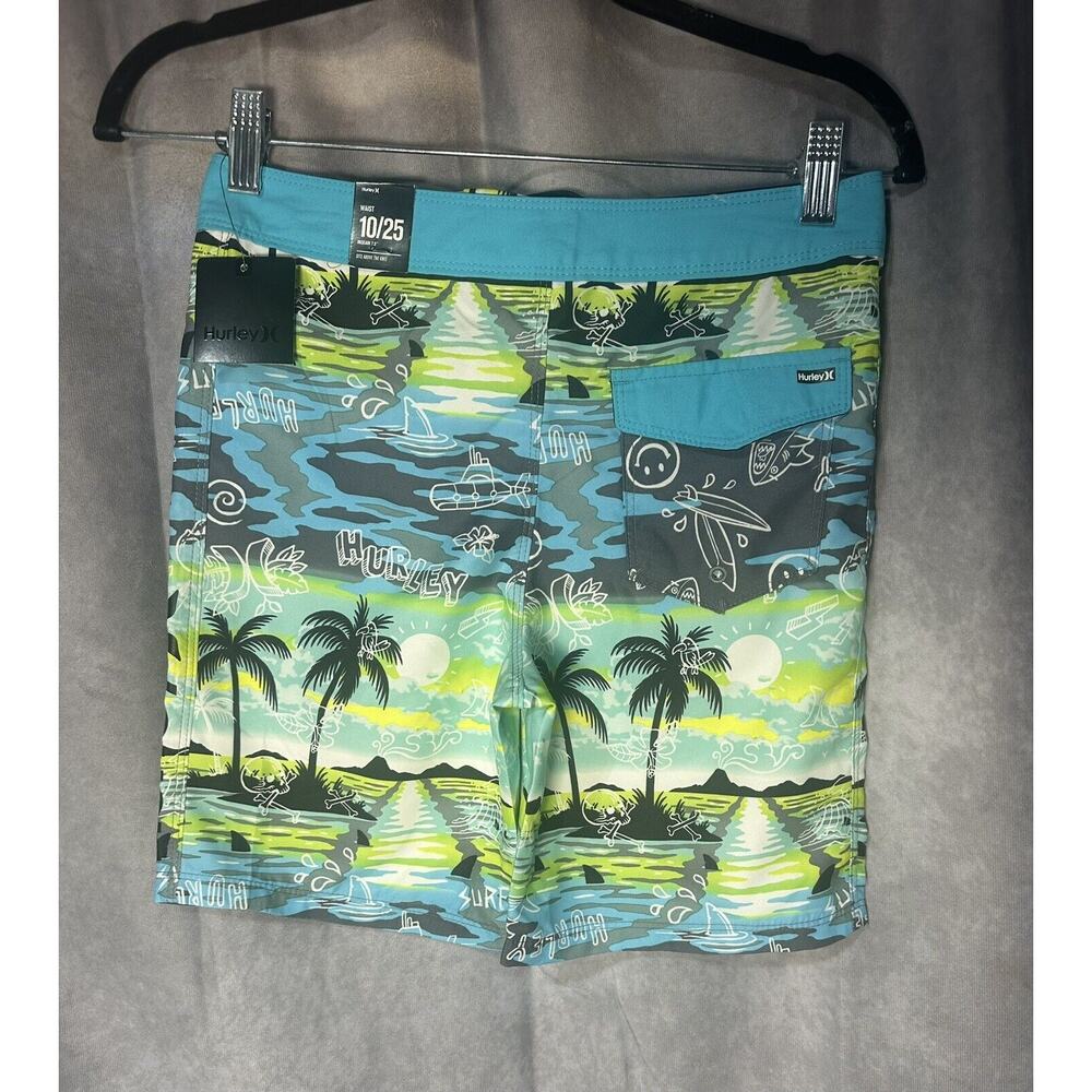 Hurley Doodle Paradise Boardshorts Boys 10/25 Blue Lazer Built-In Brief Pocket~